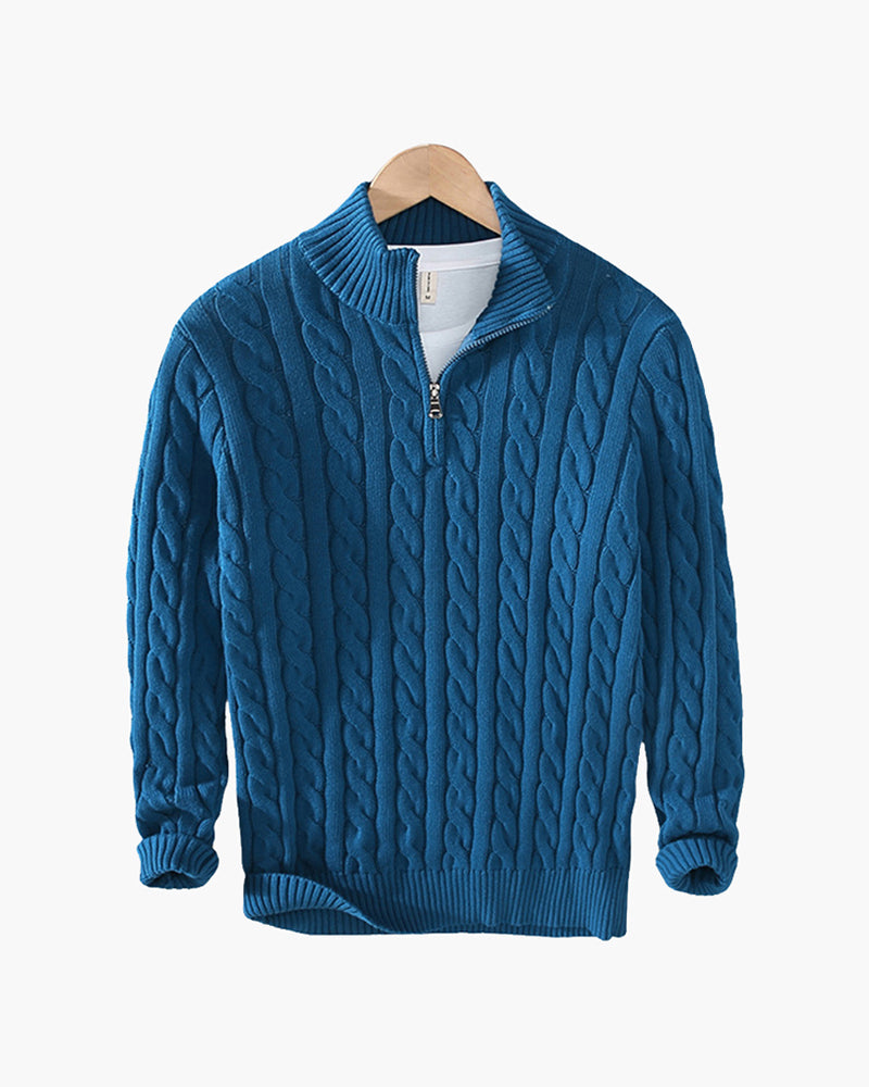 Maglione da uomo a mezza zip con trecce in cotone premium