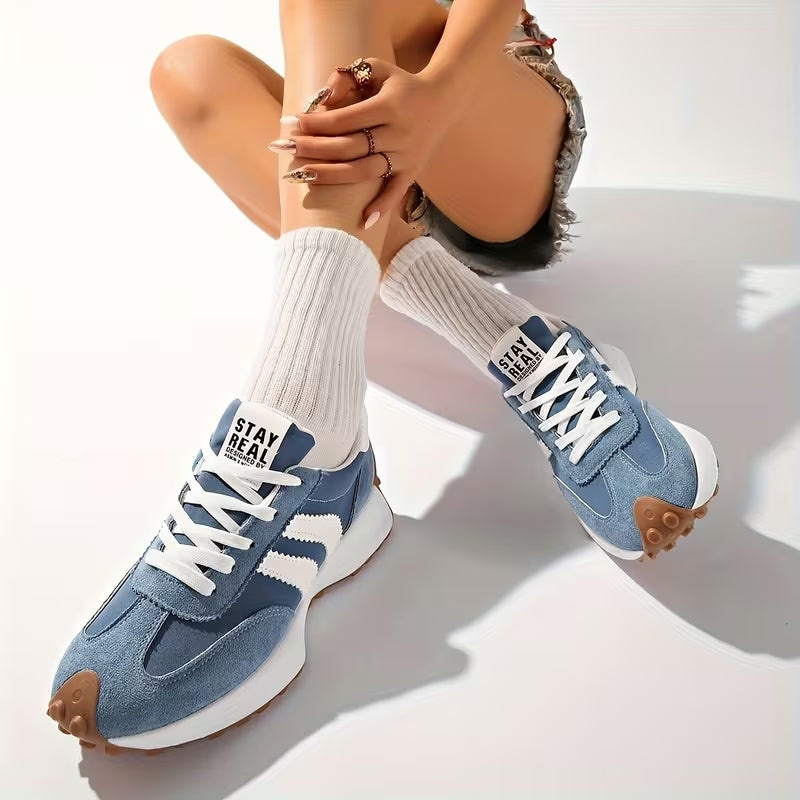 Damskie retro sneakersy na platformie do biegania zamszowe, miejskie trampki