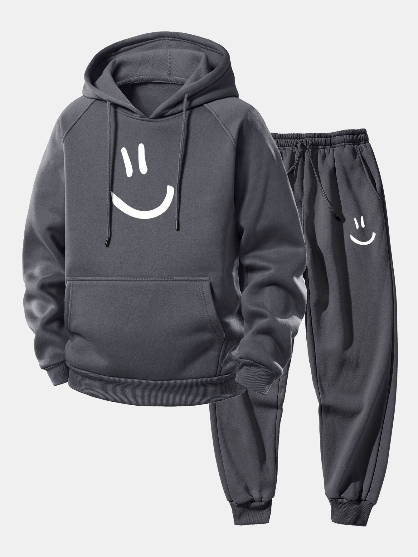 Men’s Loose Fit Hoodie Tracksuit – Printed Polyester Set with Tapered Joggers
