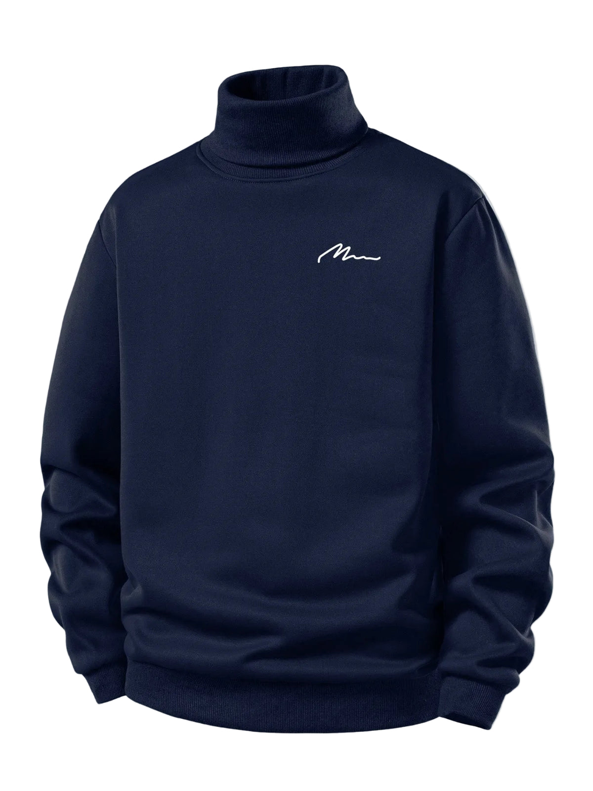 Bluză sport pentru bărbați cu interior căptușit cu fleece pufos, guler înalt rulat și imprimeu minimalist pe piept - croială normală, călduroasă, stil casual, pentru toamnă și iarnă