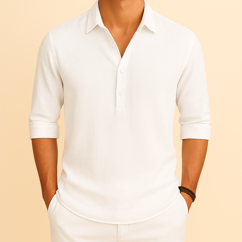 Camiseta Polo de Manga Larga para Hombre, Corte Relajado, Cuello con Botones