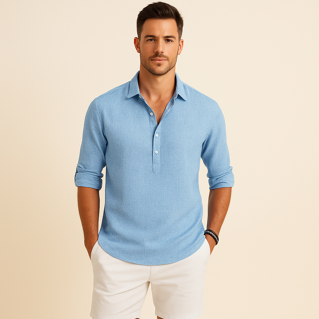 Camiseta Polo de Manga Larga para Hombre, Corte Relajado, Cuello con Botones