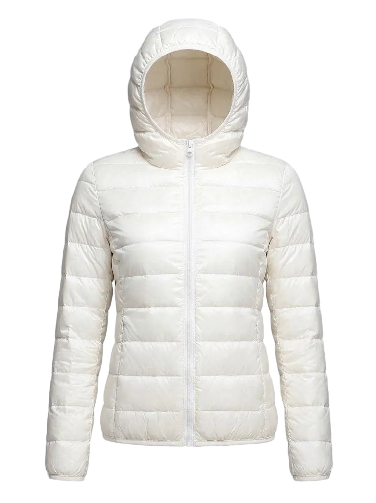 Chaqueta acolchada ligera con capucha para mujer – Capa plegable para el día a día en viajes de invierno
