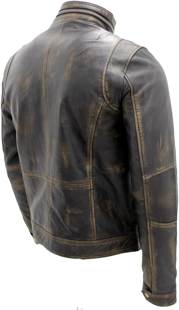 Men’s Insulated Vintage Nappa Leather Biker Jacket – High Stand-Collar Multi-Pocket Zip Layer with Distressed Finish for Winter Travel Weekend Streetwear Outdoor City Wear and Everyday Cold-Weather Styling