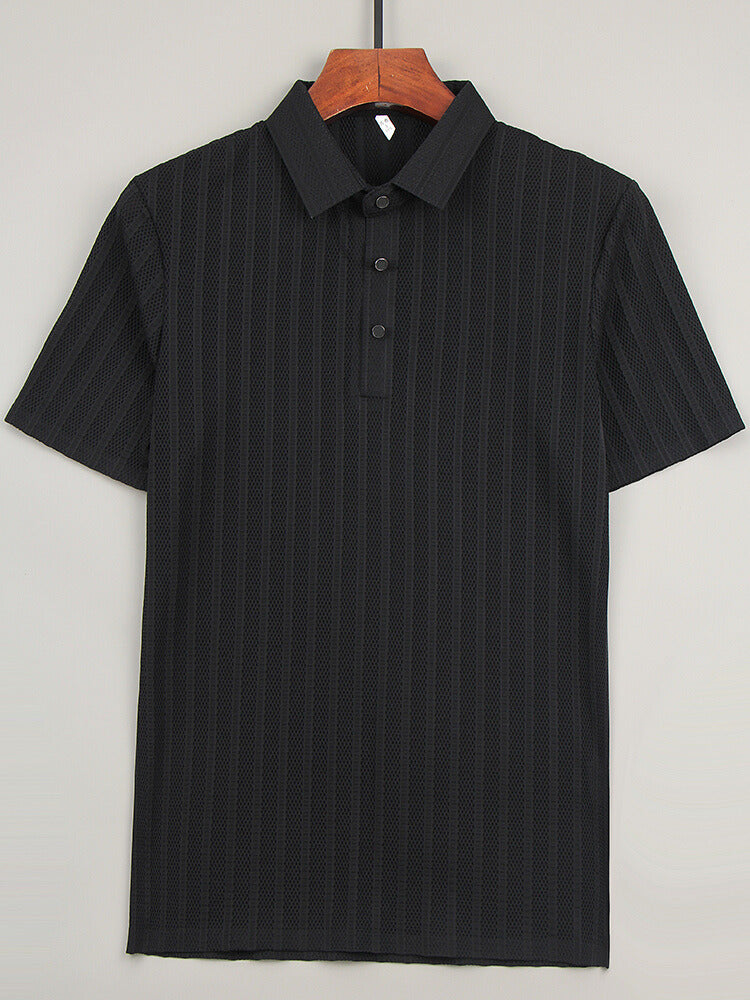 Polo texturé pour homme à manches courtes et col classique - Haut décontracté à coupe droite pour l’été et les tenues élégantes du quotidien
