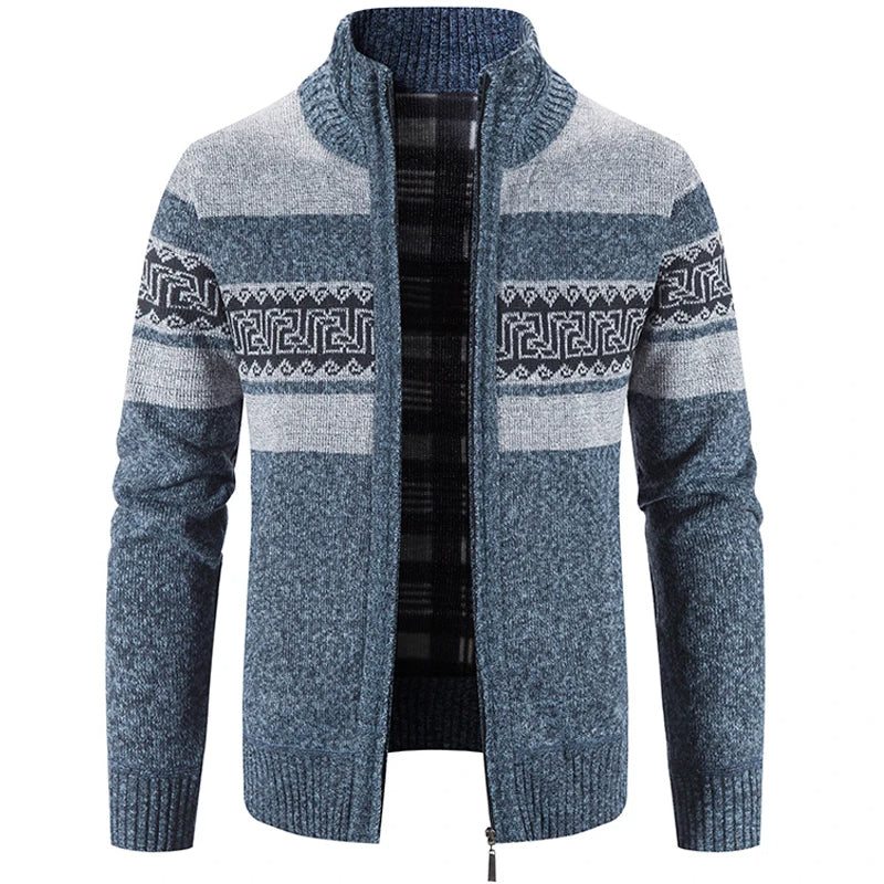 Veste zippée chaude en tricot pour homme – pull doux à col montant pour superposer les couches en automne et en hiver