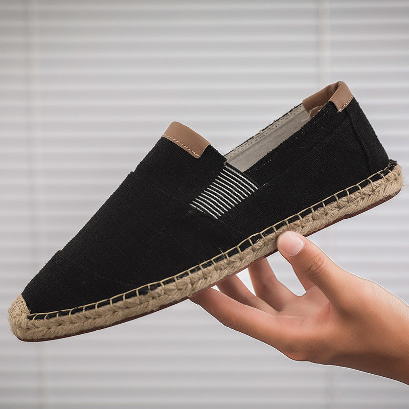 Leichte Espadrille-Loafer aus Canvas für Herren – Sommerliche Schlupfschuhe mit geflochtener Seilsohle und elastischen Einsätzen