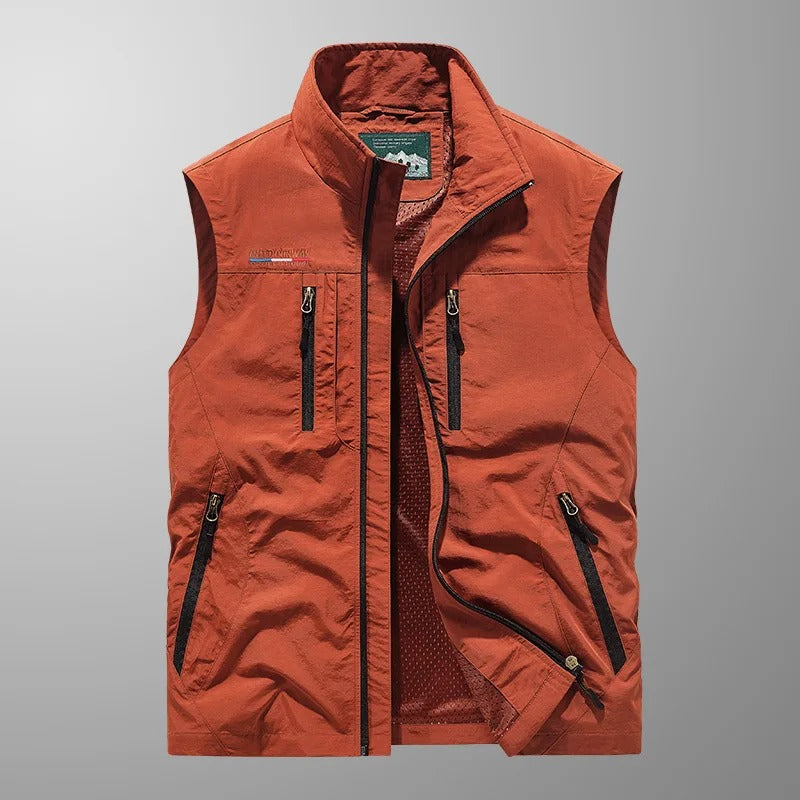 Chaleco exterior para hombre con cremallera frontal y cuello alto