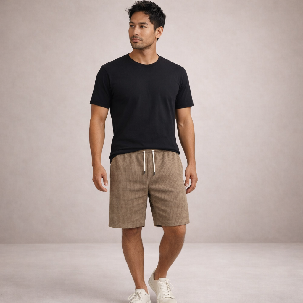Pantaloni scurți de vară pentru bărbați din in, cu șnur, croială casual și lejeră