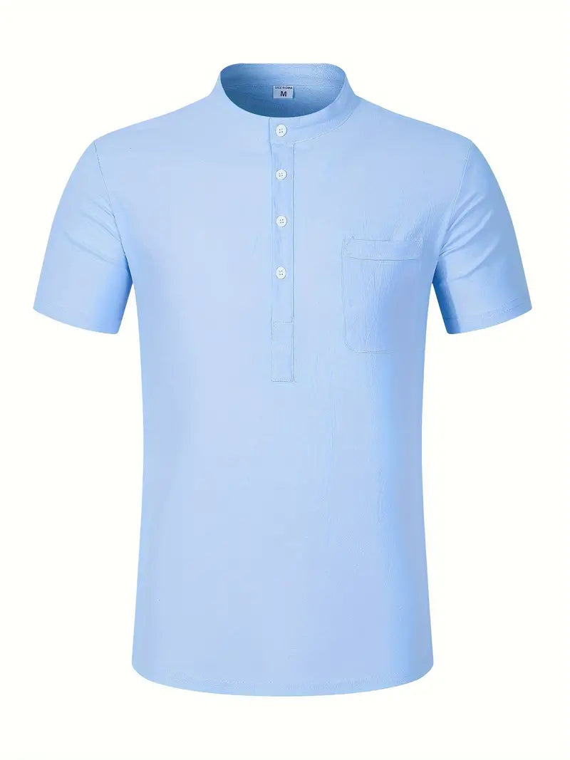 Men’s Lightweight Cotton Henley Shirt – Relaxed Short-Sleeve Button-Placket Summer Top for Holidays Casual City Wear Weekend Outings and Warm-Weather Everyday Styling