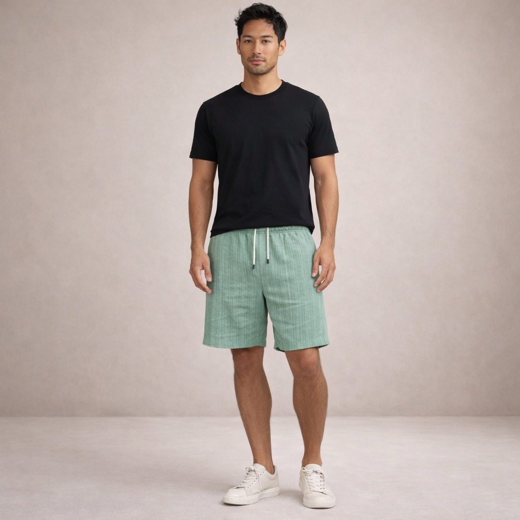 Pantaloni scurți de vară pentru bărbați din in, cu șnur, croială casual și lejeră
