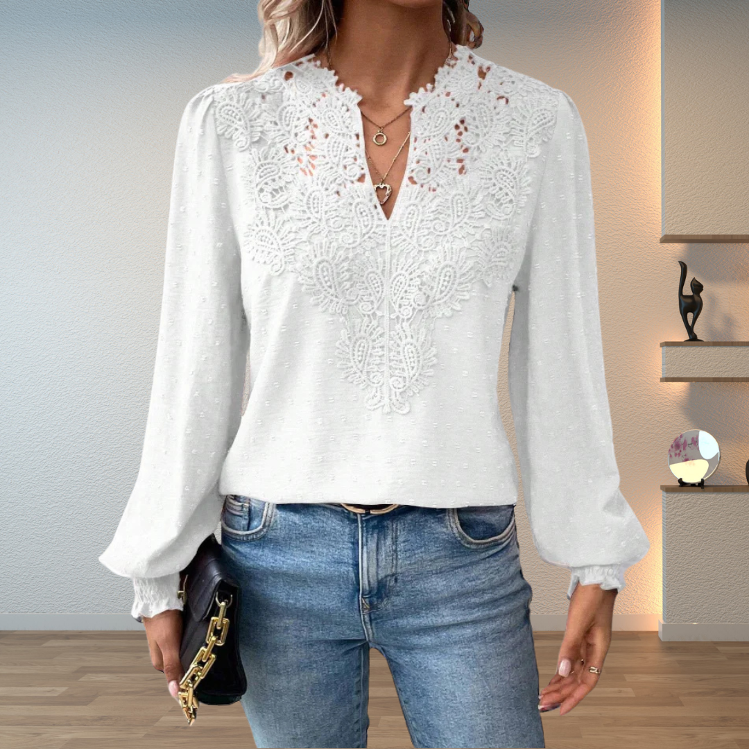 Women’s Lightweight Summer Blouse – V-Neck Top with Textured Detail and Blouson Sleeves