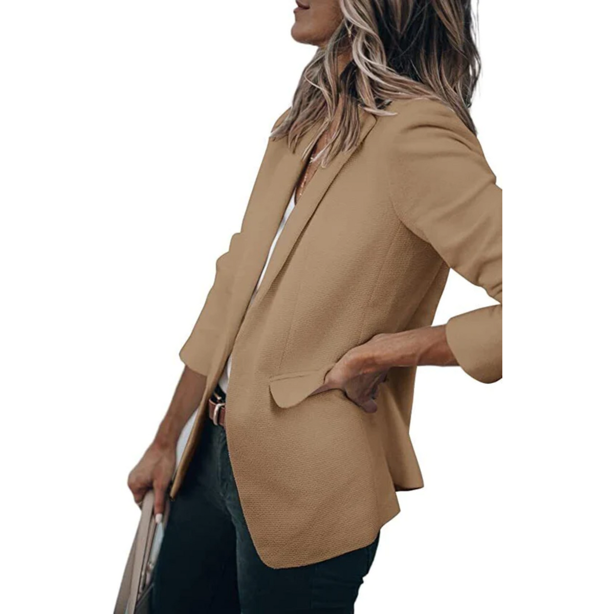 Blazer texturizado para mujer con solapas de muesca y corte holgado – Chaqueta clásica de sastrería para el trabajo y los fines de semana
