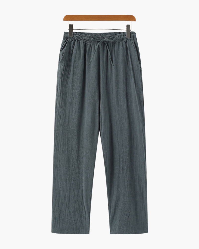 Pantalones de lino para hombre con cordón, estilo relajado, pantalones cómodos para el día a día