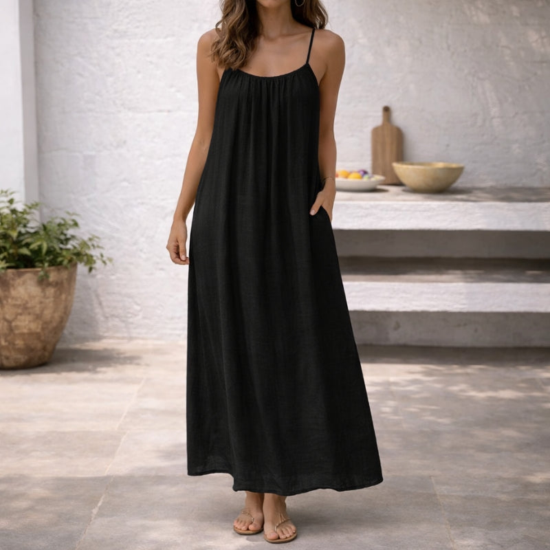 Vestido de playa maxi de ajuste relajado para mujer con tirantes ajustables