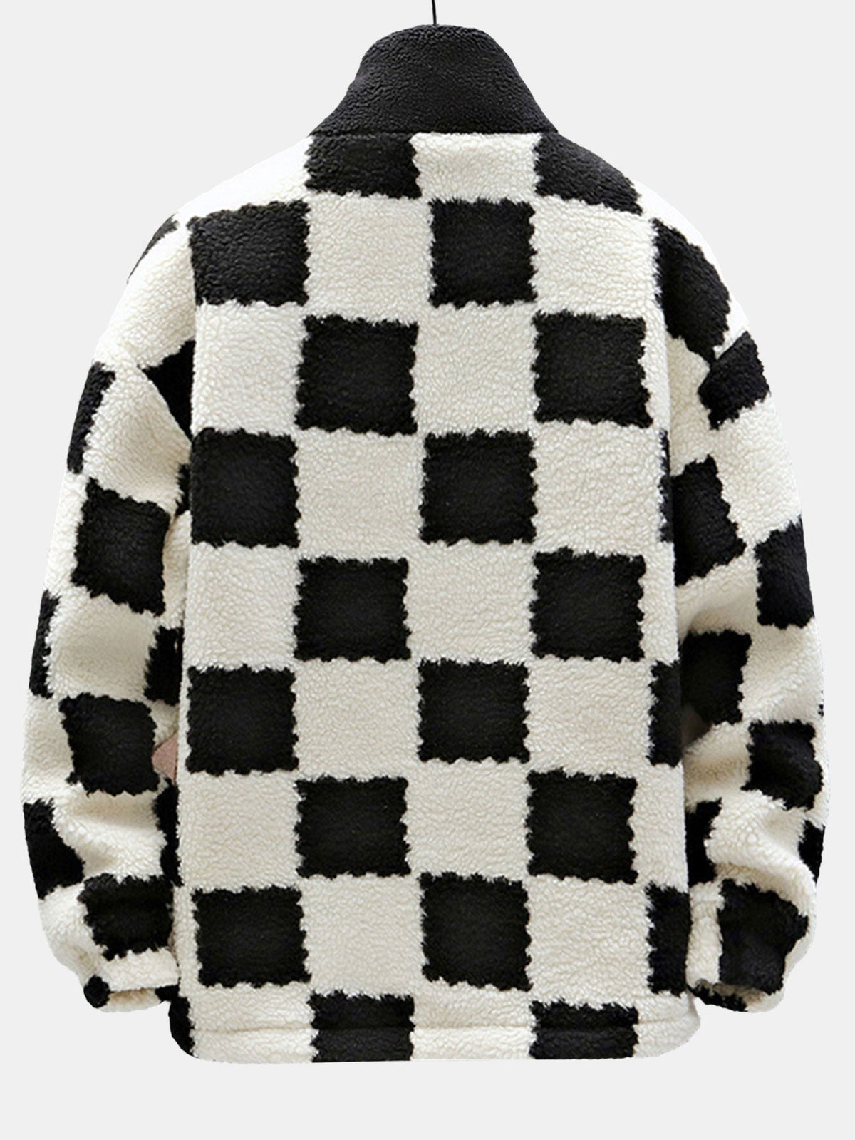 Men's Printed Teddy Fleece Jacket with High Collar – Soft Relaxed Fit Zip-Up Outerwear for Autumn and Winter