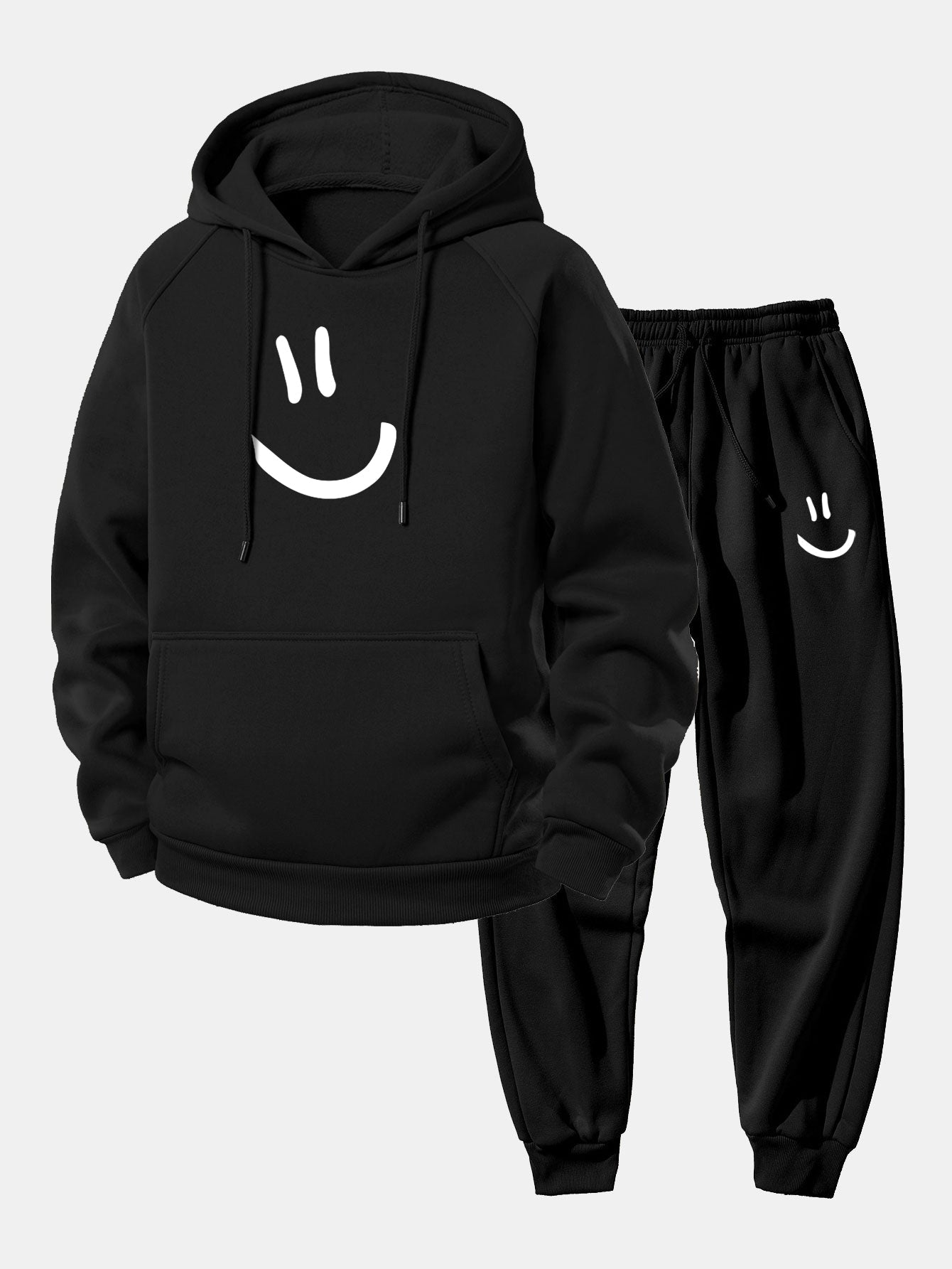 Men’s Loose Fit Hoodie Tracksuit – Printed Polyester Set with Tapered Joggers