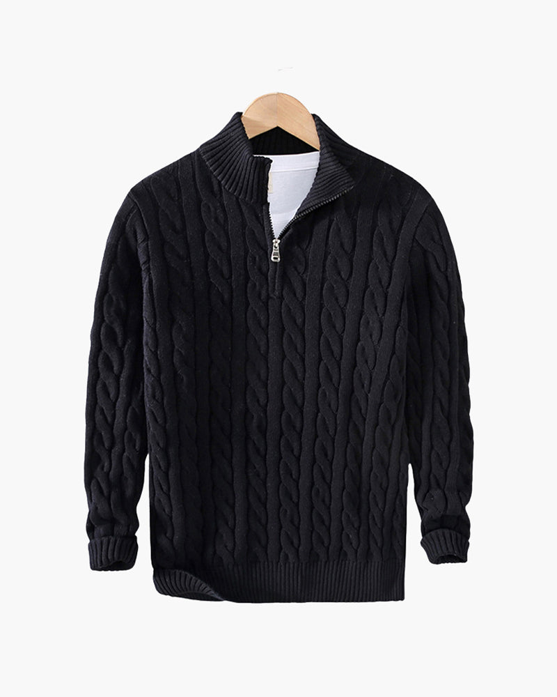 Maglione da uomo a mezza zip con trecce in cotone premium