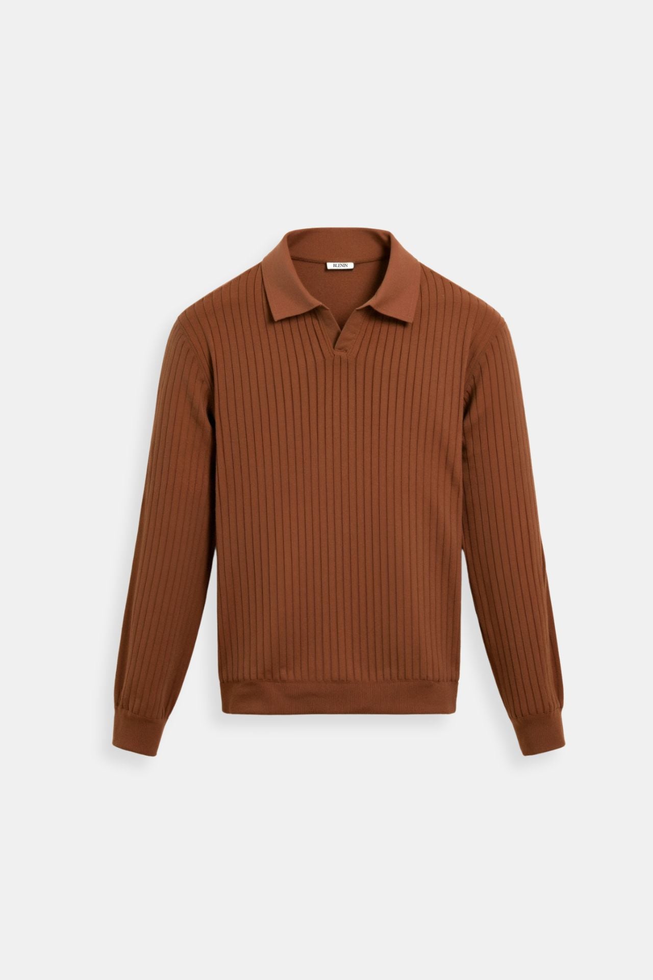 Polo a manica lunga da uomo in maglia costina, stile smart casual