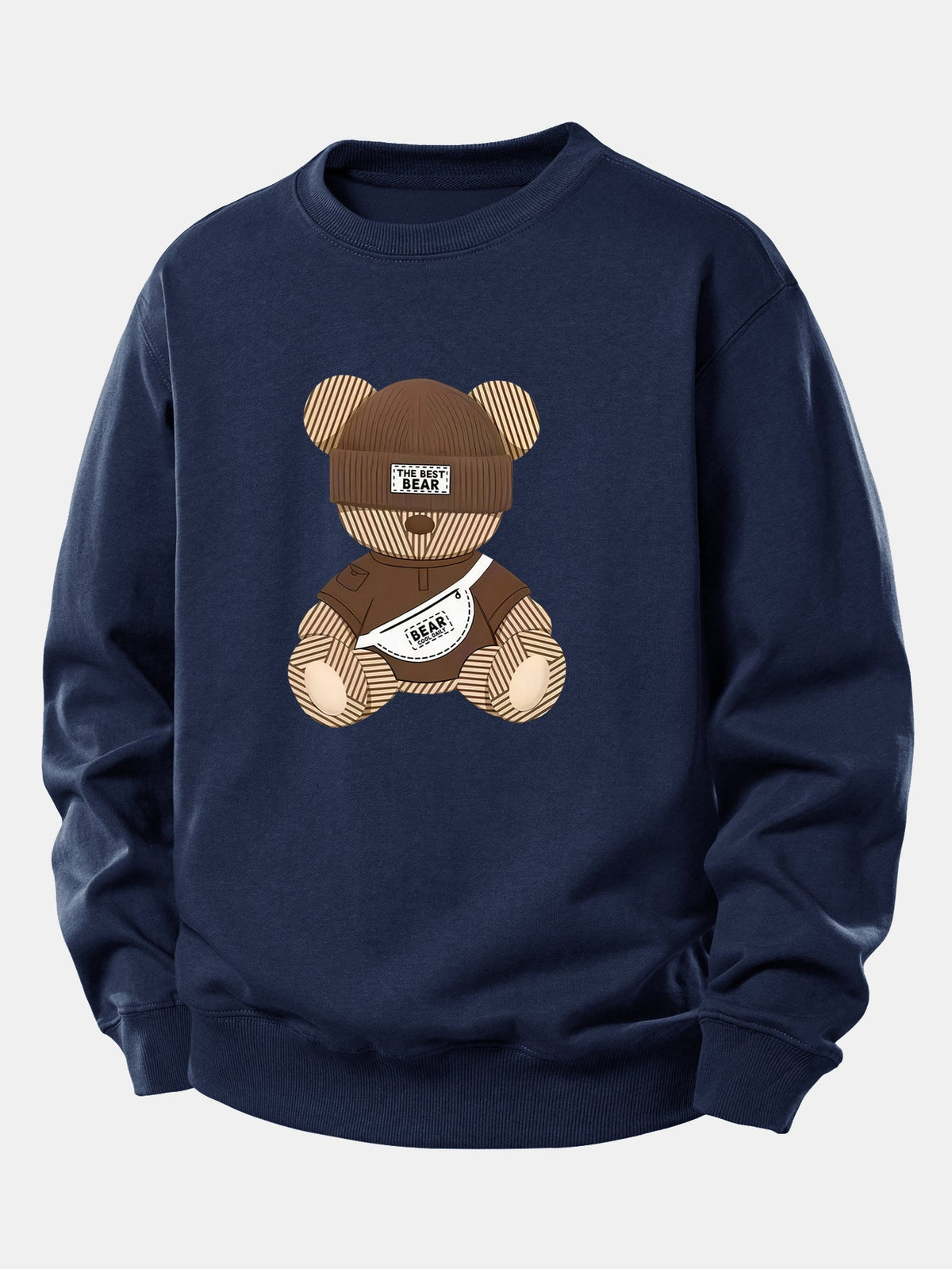 Sweatshirt aus Baumwollmischgewebe mit Teddybär-Motiv für Herren – Relaxed Fit, lässiger Pullover mit Rundhalsausschnitt für den Herbstalltag