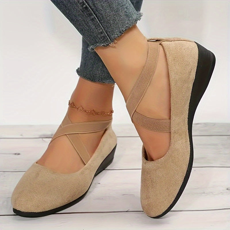 Women’s Elastic Cross-Strap Wedge Shoes – Closed-Toe Comfort Flats for Everyday Casual and Smart Wear
