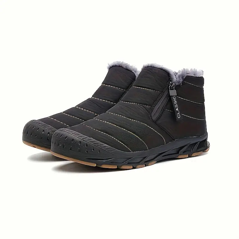 Unisex Quilted Winter Boots – Fur-Lined Slip-On Shoes with Side Zip and Gripped Sole