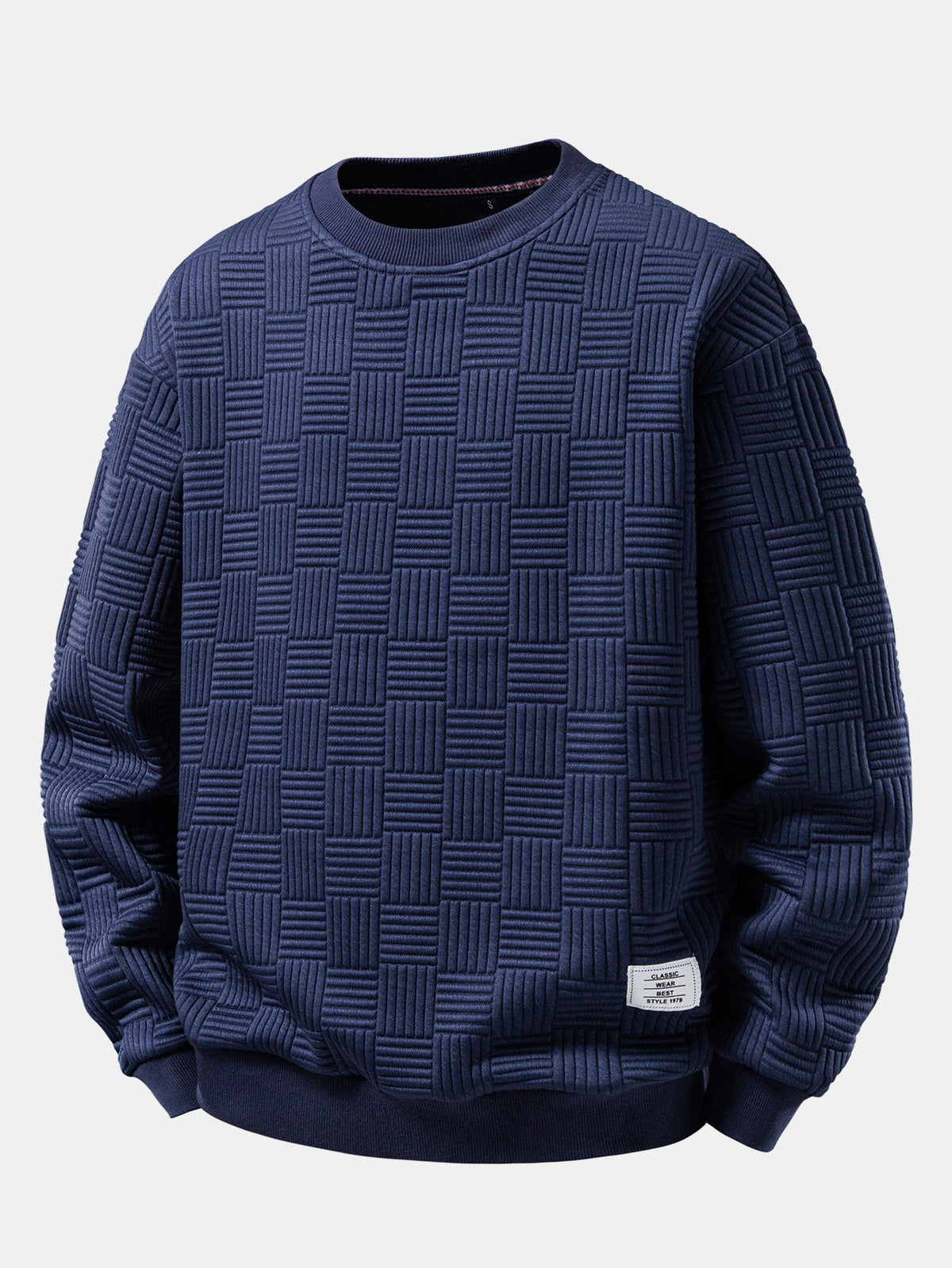 Men's Geometric Jacquard Sweatshirt – Relaxed Fit Raised Basketweave Texture Pullover with Crew Neck and Ribbed Trims