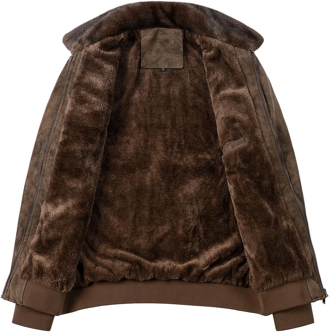 Men’s Fleece-Lined Faux-Leather Aviator Bomber Jacket – Vintage Fur-Collar Zip-Up Winter Layer with Ribbed Trims and Multi-Pocket Utility for Cold-Weather Travel Weekend Streetwear and Everyday City Wear
