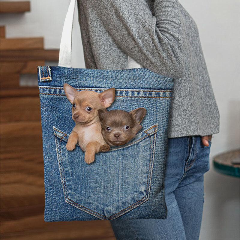 Bolso tote de lona para mujer – Bolsa de hombro de gran capacidad con estampado divertido de mascotas en el bolsillo
