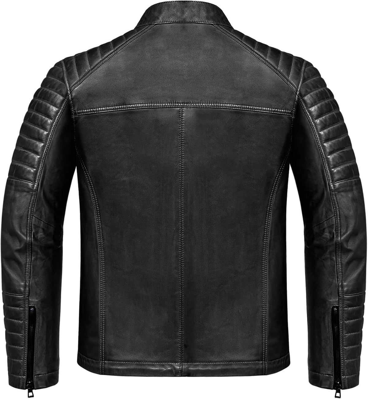 Bikerjakke til herrer i ægte fåreskindslæder – figursyet motorcykeljakke med quiltning og lynlås til efterårsrejser, streetwear i weekenden, smart-casual-bybrug og hverdagsstil
