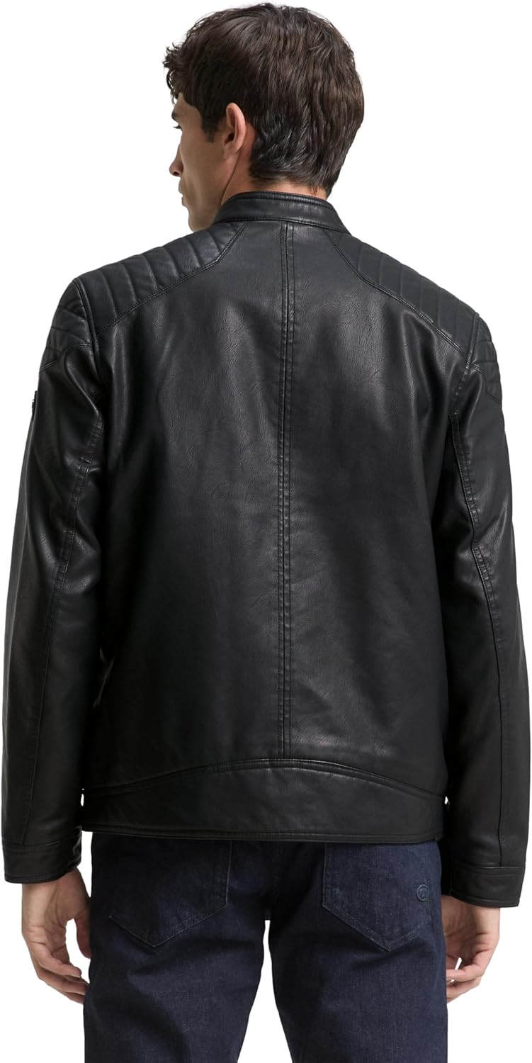 Blouson de motard pour homme en similicuir à épaules matelassées - couche zippée épurée à col montant, avec empiècements structurés, pour les trajets d’automne, les voyages le week-end, les soirées chic décontractées et le quotidien en ville