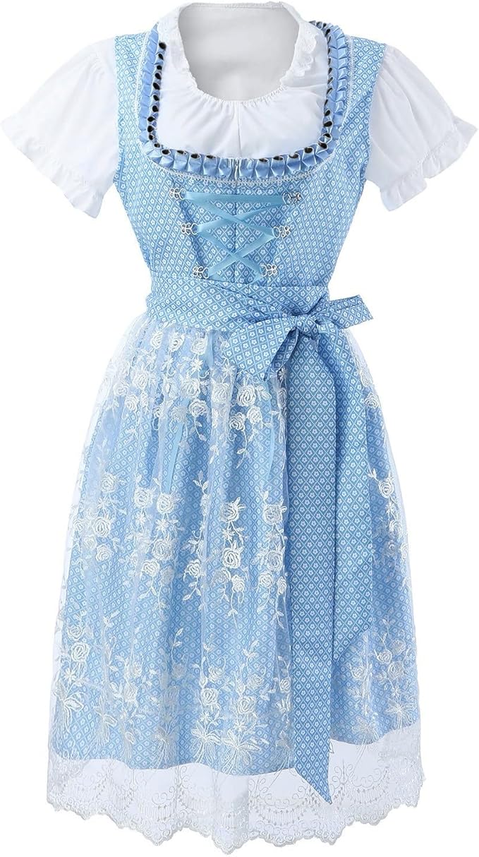 Dámské vyšívané krajkové dirndl šaty s mašlí v pase