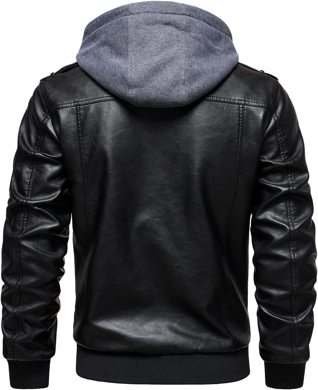 Blouson bomber à capuche pour hommes en similicuir - veste moto à fermeture éclair et poches multiples avec finitions côtelées pour les voyages en automne, les week-ends, un style streetwear, un look urbain décontracté et une tenue quotidienne