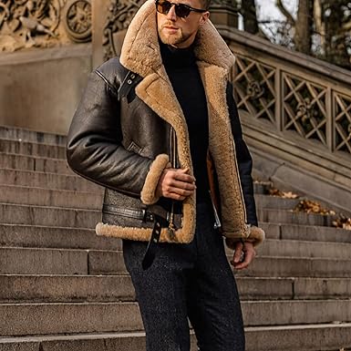 Men’s Sherpa-Lined Faux Leather Aviator Jacket – Warm Winter Layer for Casual Wear