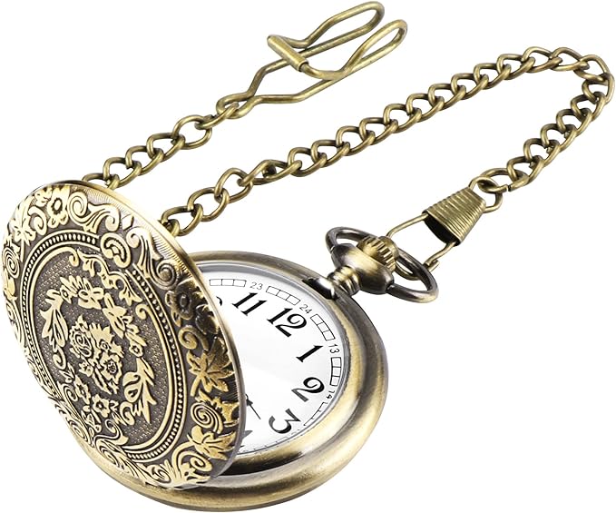 Vintage Engraved Quartz Pocket Watch – Classic Chain Timepiece for Formal Styling