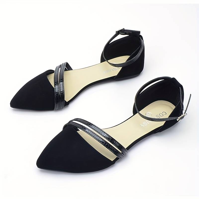 Dámské ploché sandály se špičkou - boty typu slingback s páskem přes kotník a dvěma předními pásky do kanceláře i pro elegantní volnočasové nošení