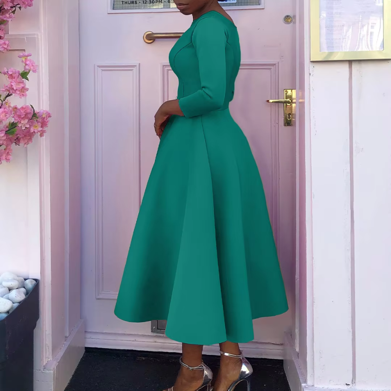 Women’s A-Line Midi Dress – Three-Quarter Sleeve Dress for Events and Everyday Wear