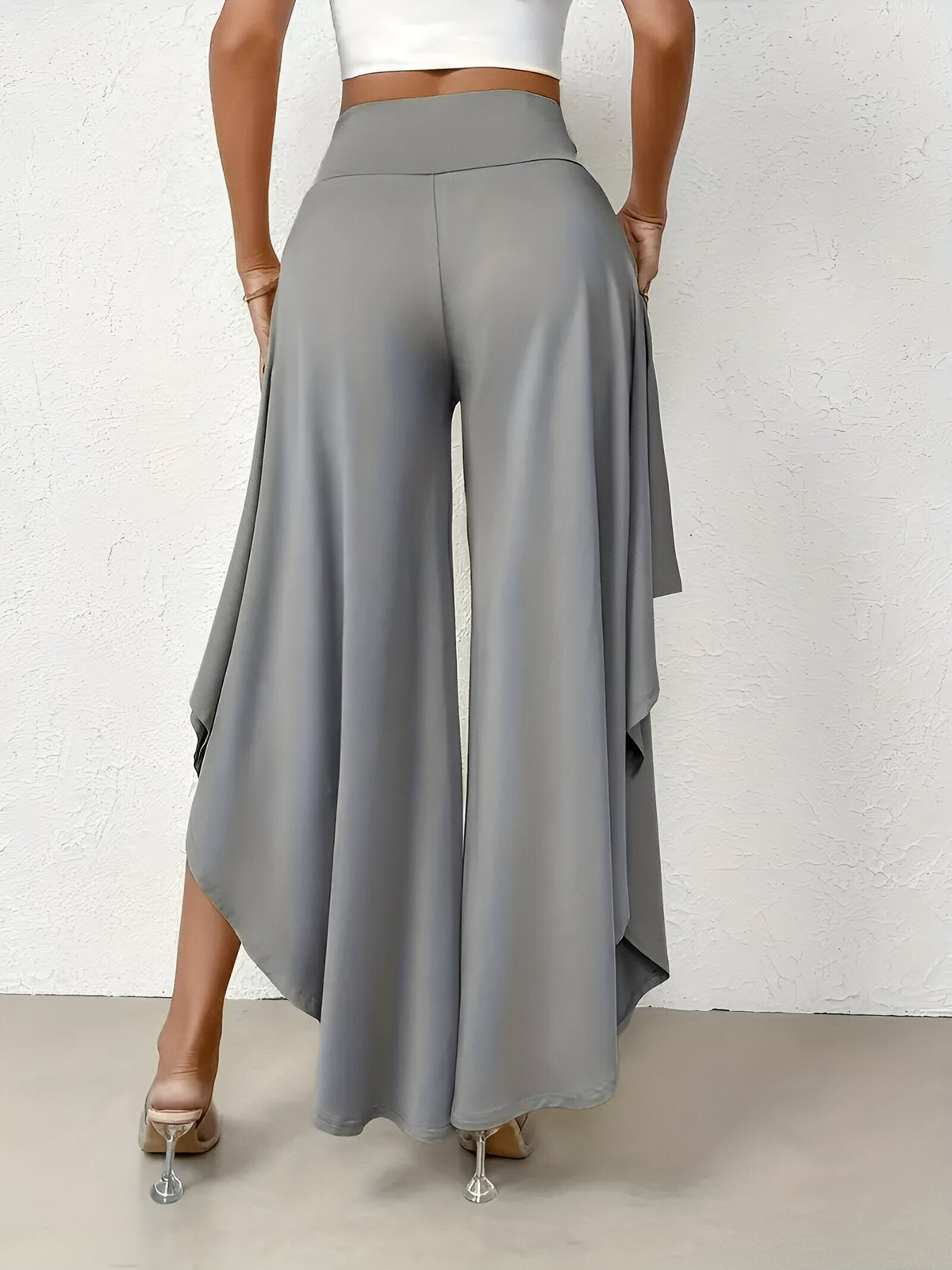 Pantalones de mujer de pierna ancha asimétrica y cintura alta - Estilo drapeado largo llamativo para eventos de primavera y verano y un look elegante del día a la noche