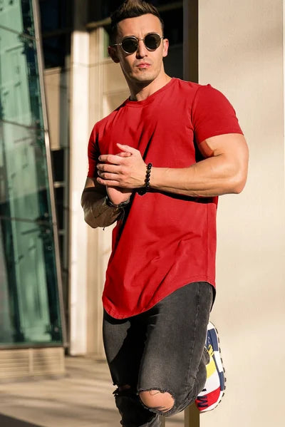 Herre Deep Cut Essential T-shirt – Strækbar, Åndbar, Komfortabel, Stilfuld, Atletisk, Hverdagspasform
