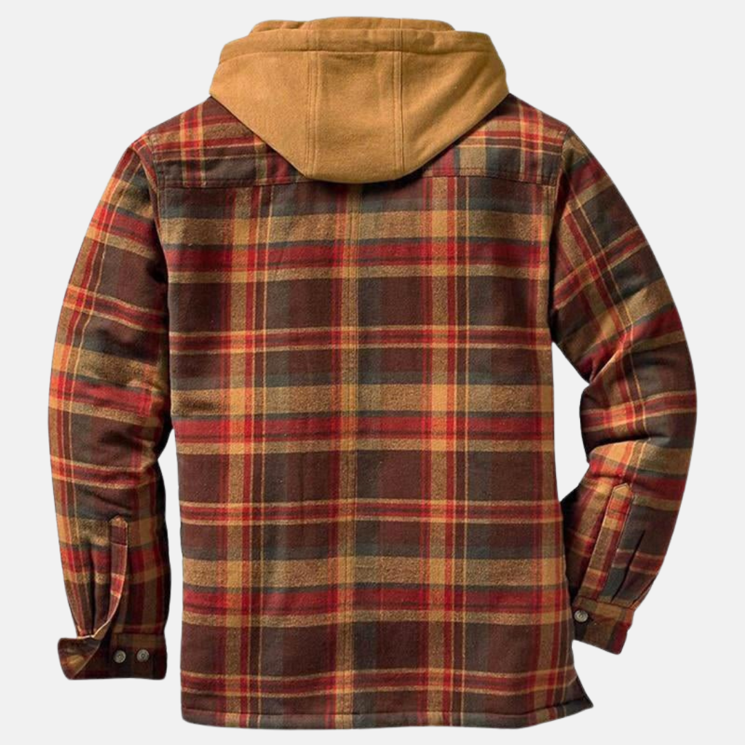 Men’s Warm Hooded Overshirt Jacket – Printed Quilted Layer for Outdoor Wear