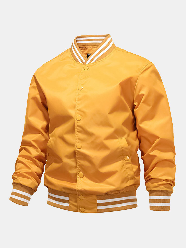 Blouson aviateur classique de baseball pour homme – Veste de style universitaire à boutons-pression, avec finitions côtelées rayées, pour le printemps et l’automne
