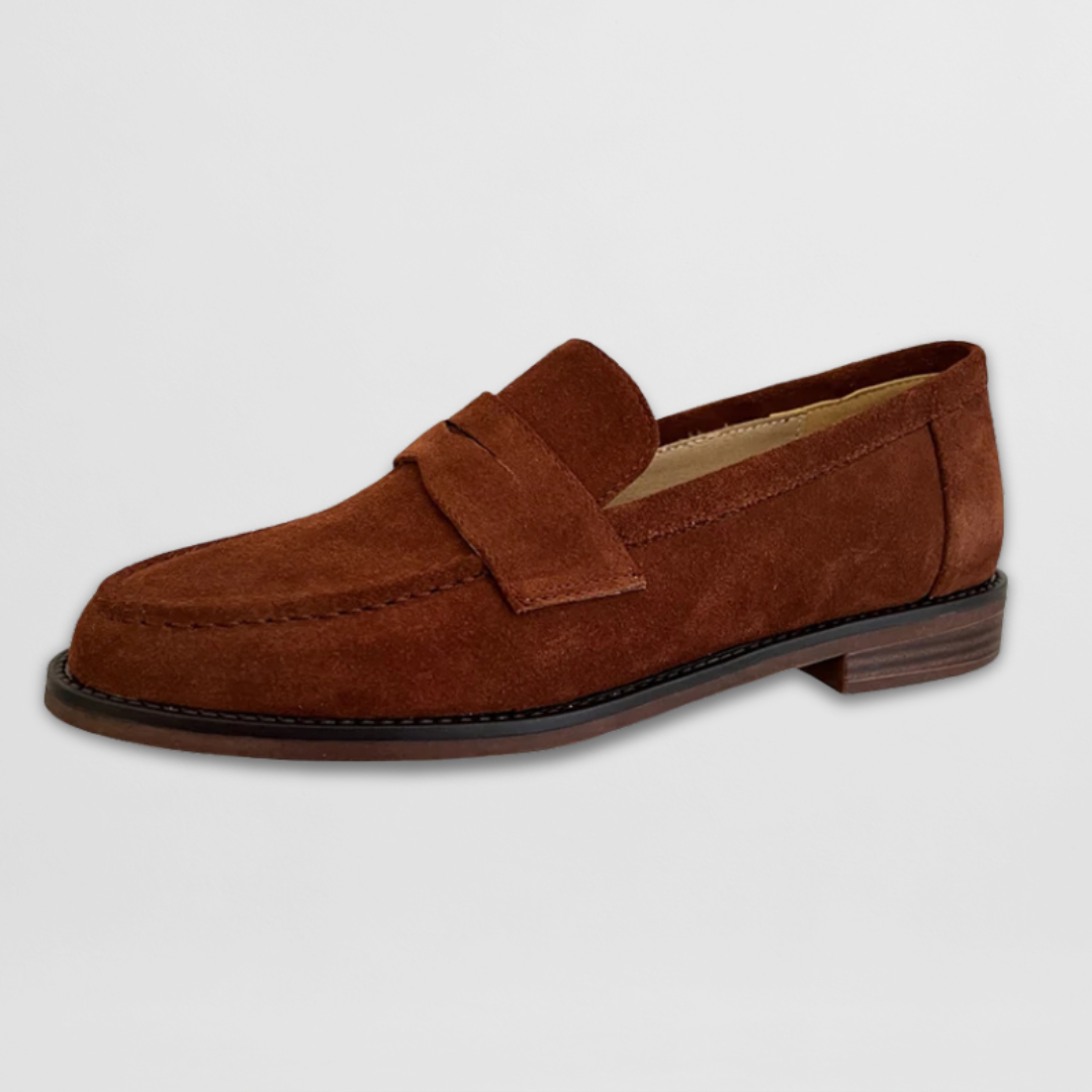 Damepenny loafers i ruskind Klassiske flade hverdagsko