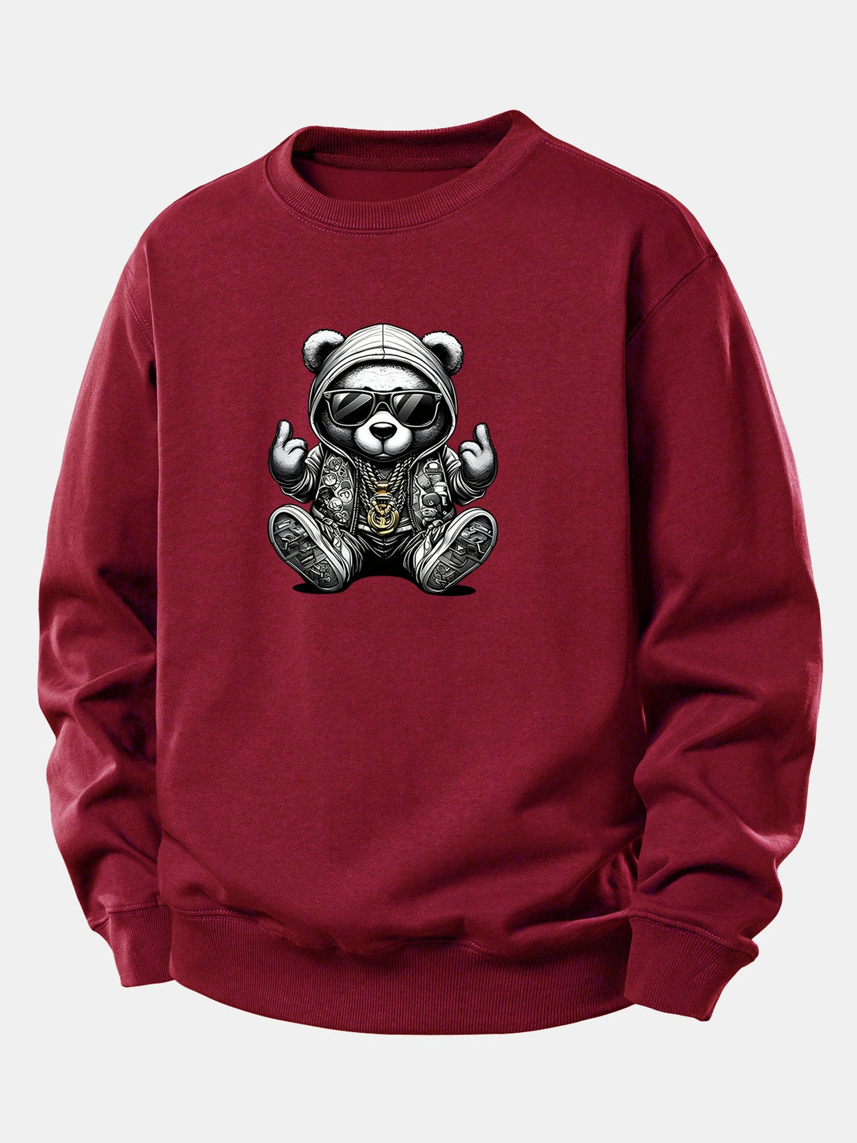 Męska bluza hip-hopowa z misiem – luźny krój, mieszanka bawełny, kaptur z nadrukiem misia, miejski styl streetwear