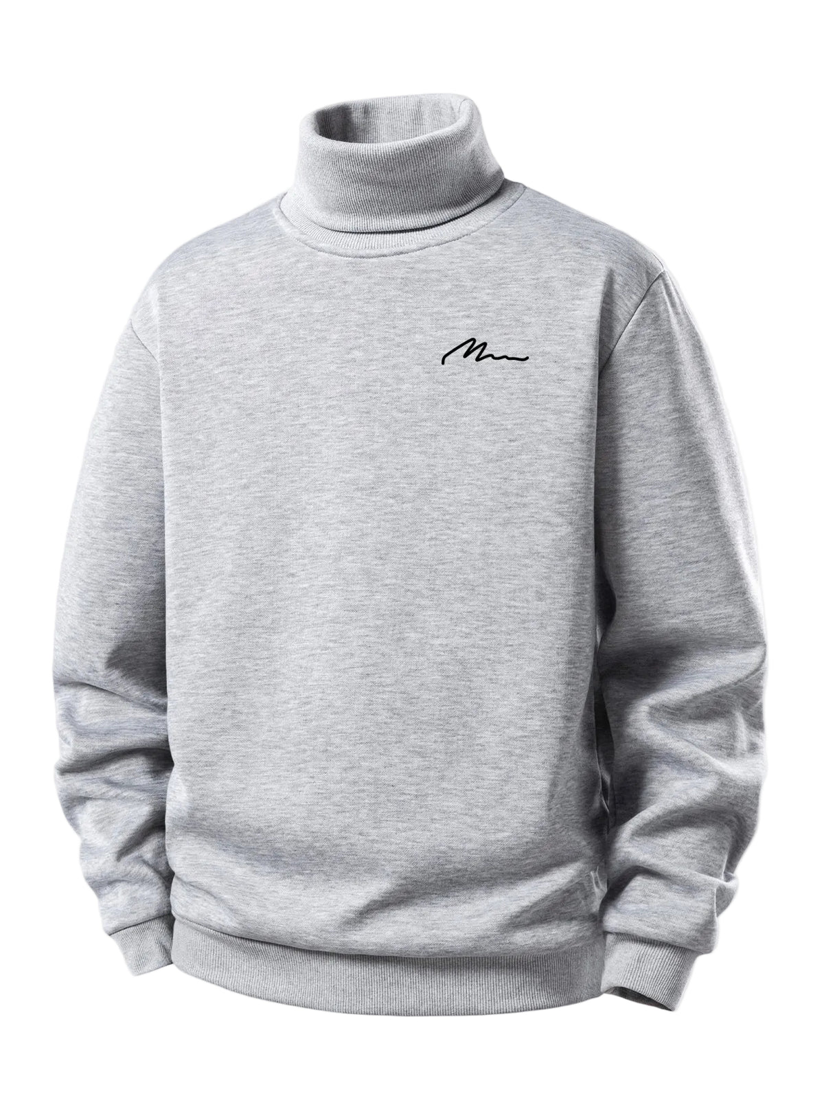 Bluză sport pentru bărbați cu interior căptușit cu fleece pufos, guler înalt rulat și imprimeu minimalist pe piept - croială normală, călduroasă, stil casual, pentru toamnă și iarnă