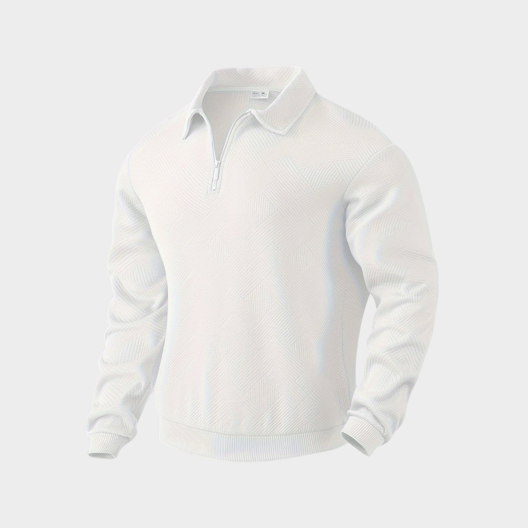 Men’s Textured Half-Zip Sweatshirt – Smart Casual Polo Style for Cooler Days