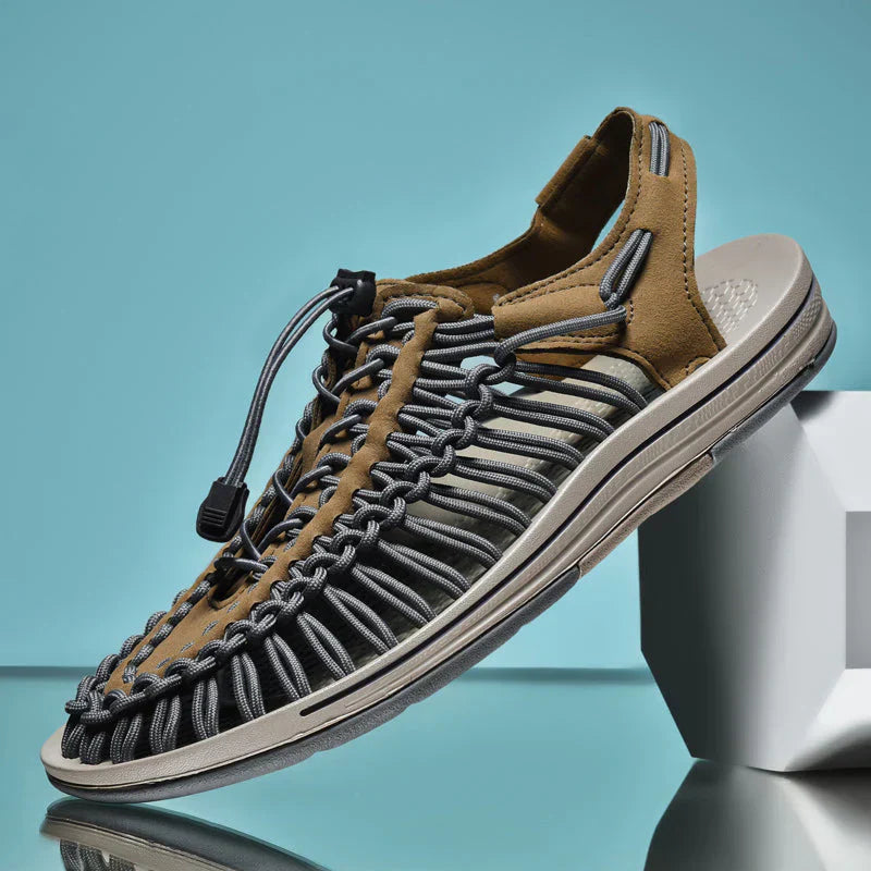 Herre sandaler med lukket tå i mesh, justerbare snørebånd, sommerfodtøj