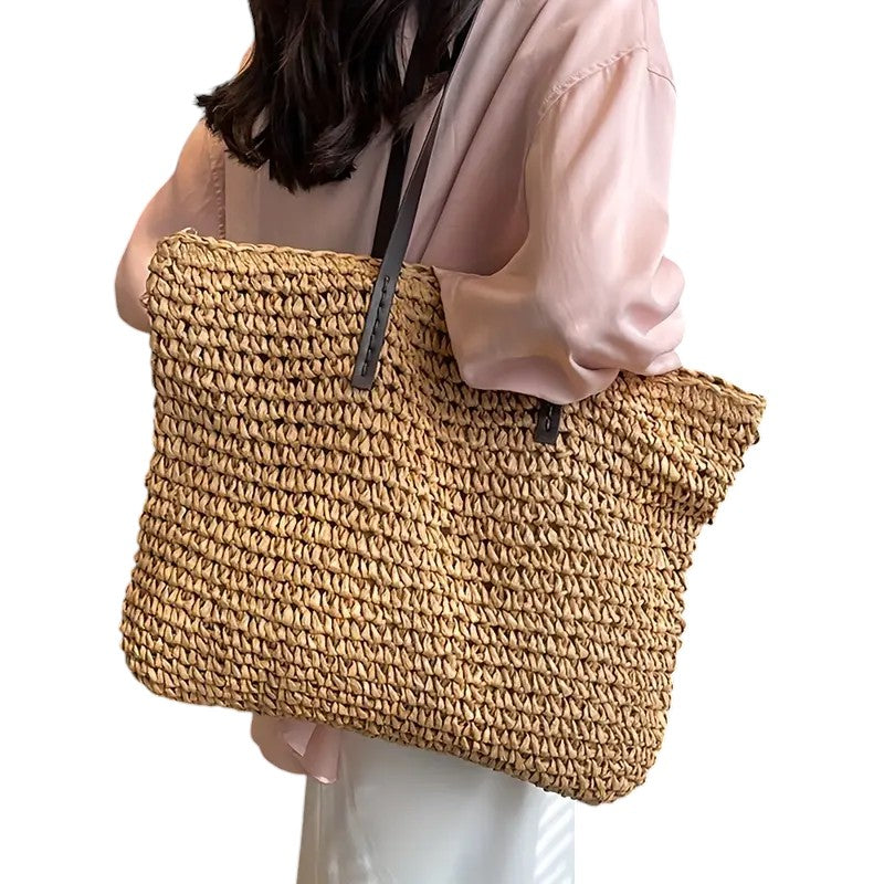 Women’s Woven Beach Tote Bag – Spacious Shoulder Bag for Holidays and Summer Travel
