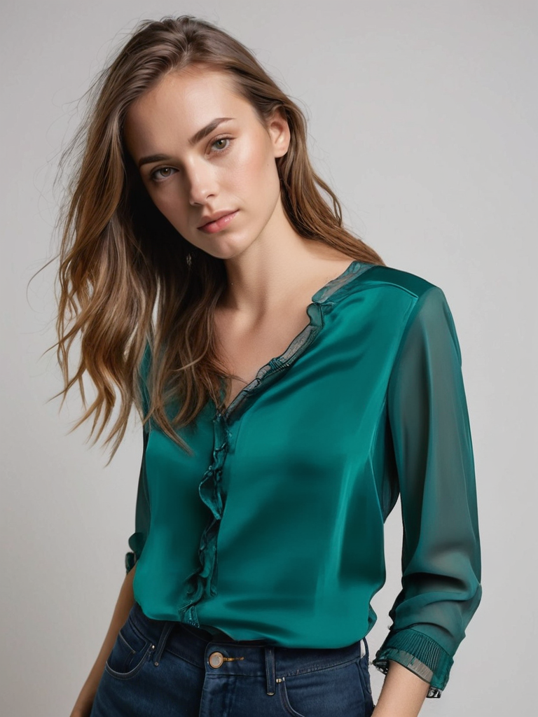 Damen-Chiffonbluse mit Rüschenbesatz – Oberteil mit transparenten Ärmeln für Büro und Abend