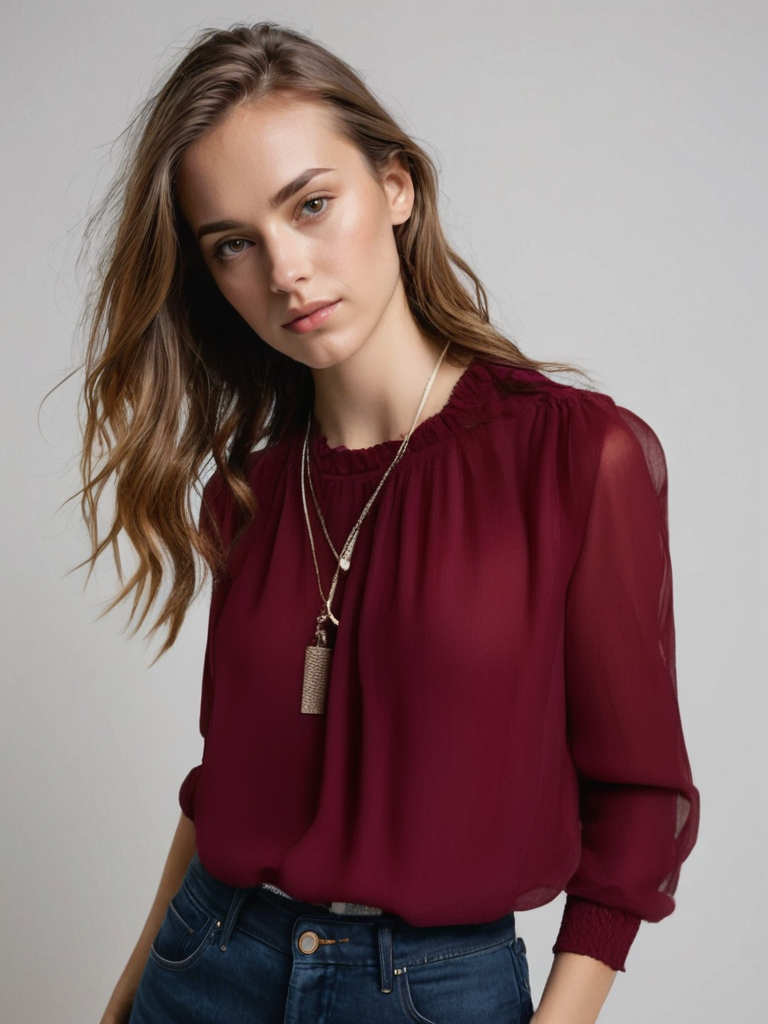 Damen-Chiffonbluse mit Rüschenbesatz – Oberteil mit transparenten Ärmeln für Büro und Abend