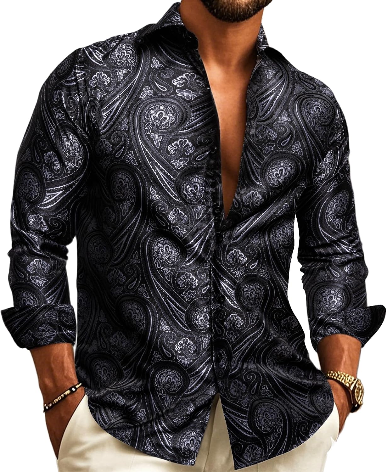 Men’s Paisley Jacquard Shirt – Refined Long-Sleeve Style for Weddings and Evening Wear
